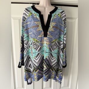 Rafaella multicolor stretch tunic blouse top shirt 3X